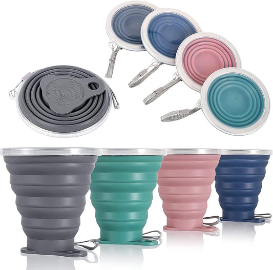 Collapsible Silicone Travel Cup with Lid – Portable Folding Camping Mug
