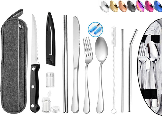 Portable Travel Utensil Set with Case – Stainless Steel Cutlery