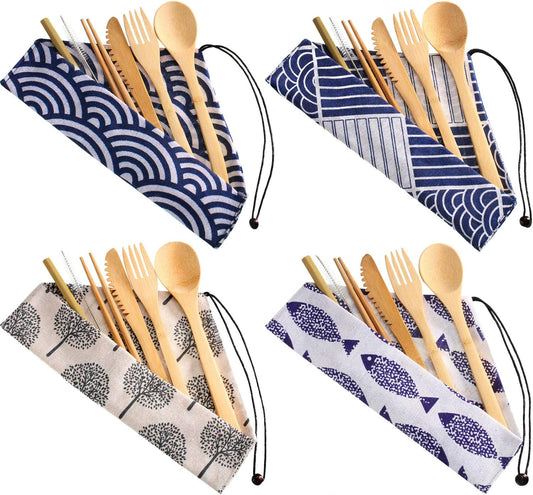 4-Pack Bamboo Utensil Travel Set – Reusable Cutlery